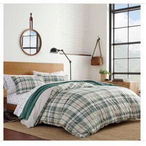 Timbers 3-Piece Green Plaid Cotton Full/Queen Comforter Set